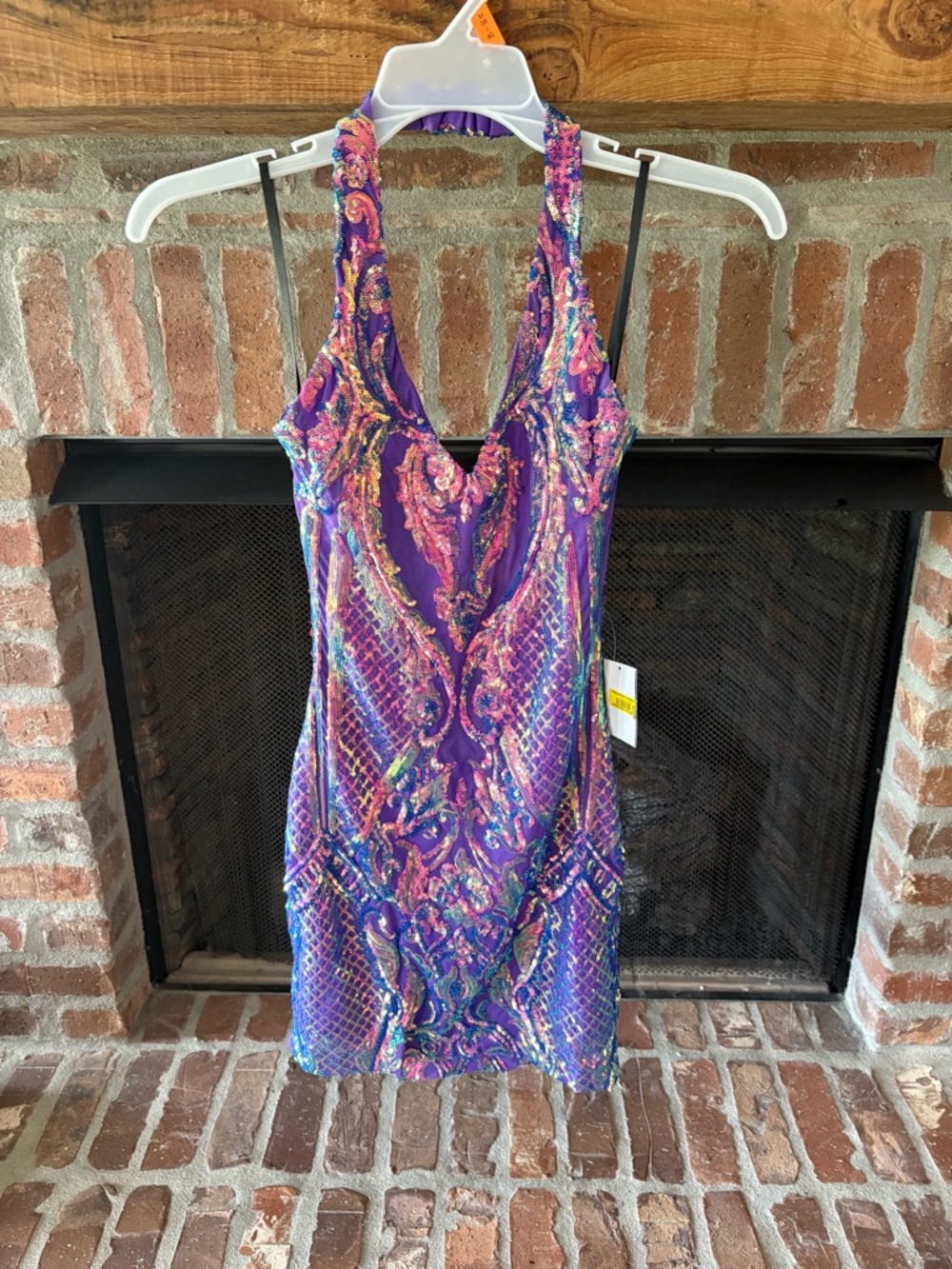 Amazon Purple Multicolor Sequin Halter Prom Dress